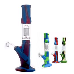 14.5inch Assemble Silicone Bong Glass arms tree percolator Easy clean Dab Rigs with 14.4mm quartz banger nail silicone water pipe