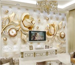 3d stereo golden rose soft ball jewelry wallpapers TV background wall 3d stereoscopic wallpaper