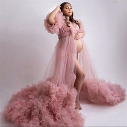 2022 Sexy Prom Dresses with Bow Sash Ruffles Maternity Robes for Photo Shoot Elegant Evening Gowns