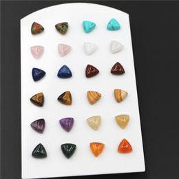 New Simple Trendy Geometric 10*10mm Natural Stone Rose Quartz Stud Earrings Triangle Mix Color for Women Fashion Cute Small Wholesale