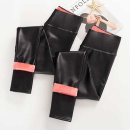 Winter Leather Legging Plus Size Pants Thick Warm High Waist PU Black 210531