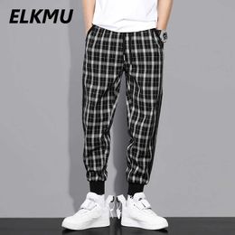 white floral pants Canada - ELKMU Ankle-length Pants Stripe Plaids Joggers Men Pants Fashion Streetwear Sweatpants Male Jogger Sweat Pants Harajuku HM054 X0806