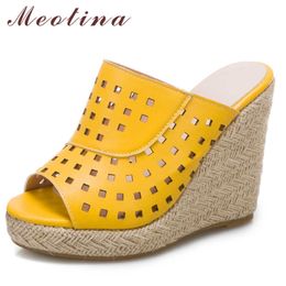 Meotina Women Slippers Shoes Wedges Super High Heel Sandals Espadrille Round Toe Ladies Footwear Summer White Size 34-46 Fashion 210608