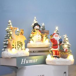 Christmas Decorations Glow Music Ornaments Resin Santa Claus/Snowman/Deer On The Year Desktop Table Ornament Chri Q6B2