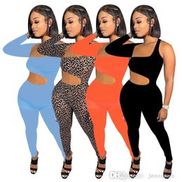 Women Sexy Hollow Out Sports Solid Color Jumpsuit One Shoulder One Piece Long Sleeve Bodysuit Autumn And Winter Club Rompers 4 colors