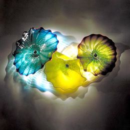 Colorful Flower Wall Decor Lamps Hand Blown Murano Glass Plate Nordic Posters-Wall Lights for Living Room 40 CM