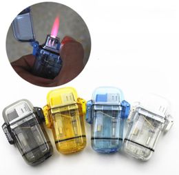 Plastic Transparent Butane Torch Lighter Jet Straight Inflatable Windproof Metal Cigarette Cigar Lighters NO Gas for Outdoor Wade Camping