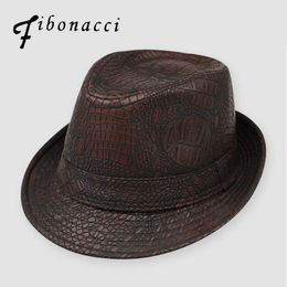 Fibonacci Hats For Men England Fedora Jazz Hat Mans Vintage PU Leather Winter Panama Cap Bowler Hat Cap Classic Version Gentlema236r