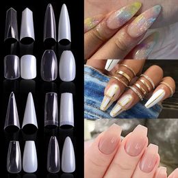 500pcs Coffin Ballerina False Nail Tips 10 Size Long French Clear Acrylic Nails Tip for Salons and DIY