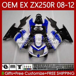 Injection Fairings For KAWASAKI NINJA EX ZX 250R EX250 ZX250 R 2008 2009 2010 2011 2012 Bodywork 81No.155 ZX250R White blue blk EX250R 08-12 ZX-250R 08 09 10 11 12 OEM Body