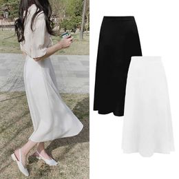 Summer Chic Korean Slim A Line High Waist Plus Size White Chiffon Skirts Women Faldas Mujer Moda Temperament Elegant Retro Wild 210610