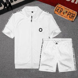 Men Fashion Set Print 2021 Summer T Shirts Zipper Cardigan Sports Shorts Streetwear Casual Mens Clothing Loose Shorts Suit Men X0610
