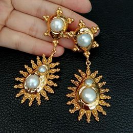 24 K Yellow Gold Colour Plated Keshi Pearl sunshine Stud Earrings religious style party for women Jewellery