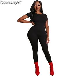 Women jumpsuit Fashion Sexy Short Sleeve Long Jumpsuit Skinny Bodysuit Stretch Leotard Slim Jumpsuit 210317