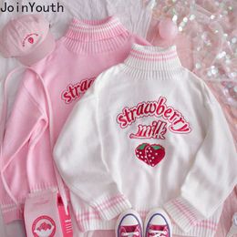 Joinyouth Turtleneck Sweater Sweet Embroidery Strawberry PKnitted Pullovers Ropa Mujer Wear Oversized Loose Jumper Pull Femme 210714