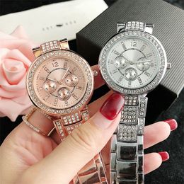 Brand Watches Women Lady Girl Crystal Diamond 3 Dials Style Metal Steel Band Quartz Wrist Watch FO15