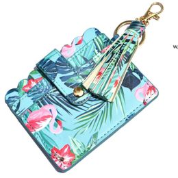 Creative PU Leather Cards Case Ladies Coin Purse Bag Keychain for Party Favor Bus Card Holder with Tassel Keyring RRF12503