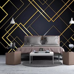 Custom 3D Wallpaper Golden Lines Creative Geometric Mural Bedroom Living Room Sofa TV Background Decor Waterproof