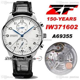 2021 ZFF Chronograph Edition "150 YEARS" 371602 Best Edition White Dial A96355 Automatic Chrono Mens Watch Black Leather Strap Puretime B2