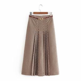 oversized women fashion skirts autumn geometric print midi skirt casual vintage office with belt ladies long skirts 210309