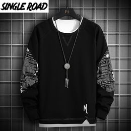 SingleRoad Crewneck Sweatshirt Men Patchwork Oversized Japanese Streetwear Hip Hop Black Hoodie Men Sweatshirts Hoodies 201112