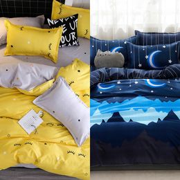 Solstice Home Textile Yellow Grey Eye Simple Bedding Sets Duvet Cover Pillowcase Flat Sheet Boy Teen Adult Girls Bed Linen Queen C0223