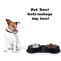 Pet Dog Bowls Practical Non Spill Skid Resistant Silicone Mat For Pet Puppy Cat Bowl With Stainless Steel Water and Food Feeder Y200922