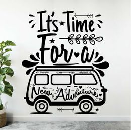 Travel Bus Camper Wall Decals Quotes Its Time For A New Adventure Wall Sticker Vinyl for Home Travel Agency Decoration X411 210308