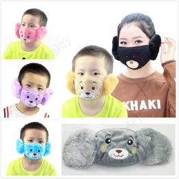 Cartoon Bear Face Shield Cover Kids Cute Ear Protective Mouth Mask Animals 2 In 1 Winter Face Masks kids adult Mouth-Muffle masks DAT359
