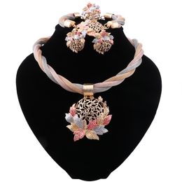 Fashion Indian Jewellery Sets African Jewellry Set Flower Bridal Wedding Party Elegant Women Necklace Bracelet Earring Ring