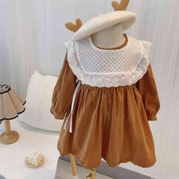 Girls' Dresses Autumn Style Children Baby Kids Clothing Korean Japanese Loose Lace Lapel Girl Fashionable Dress 210625