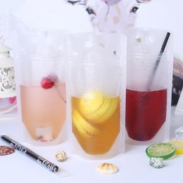 17oz Clear Drink Pouches Bags home handheld frosted Zipper Stand-up Drinking Bag Bottom Gusset