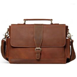 Vintage Men's Crazy Horse Genuine Leather Briefcase Cowhide Business Handbag Cow Laptop Portfolio Shoulder Messenger Bag1