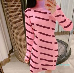 Luxury-Women Casual Dress Fashion Letter Classic Pattern Knit Bodycon Dresses Autumn Womens Clothing Long Sleeve 3 Colors
