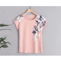 2021 new arrival cotton floral print t shirt women 4XL summer tops short sleeve graphic tees o-neck tshirt modis tee shirt femme X0628