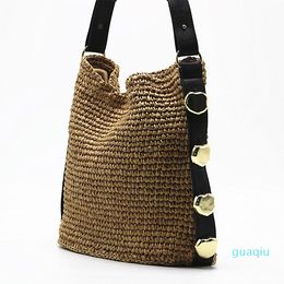 Evening Bags Fashion Rivet Large Capacity Straw Handmade Woven Women Shoulder Luxury Handbags Summer Beach Big Tote Purses