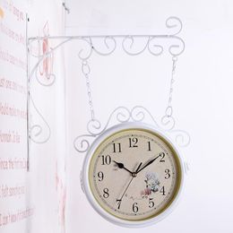 Wall Clocks European Creative Double-sided Clock, Living Room, Stylish Fresh Flower, Two-sided Clock