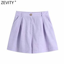 Zevity Women Fashion Pleat Decoration Solid Color Bermuda Shorts Female Chic Zipper Fly Casual Pantalone Cortos P1091 210603