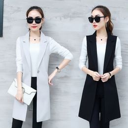 GareMay Classic Women's Long Blazer Vest Elegant Office Lady Coat Female Waistcoat Causal Suits Sleeveless Jacket Plus Size 201027