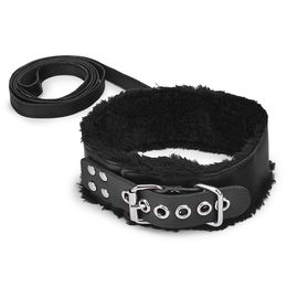 Bdsm Collar Leather And Leash Plush Fetish Bondage Necklace SM Restraints Sex Toys For Adults Women Men Couples Games