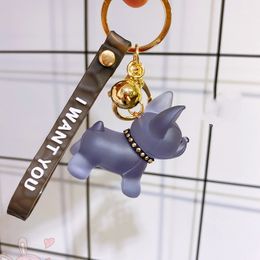 New Creative Crystal Pet Dog Shiba Dog key Ring PVC Animal Man And Woman Bag Charm Pendant Car key Chains Birthday Pendant Gift