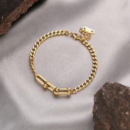 Charm Bracelets Student Girl Titanium Steel Cuban Chain Bracelet Hip Hop Style Rose Gold Metal Fashion Jewellery