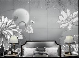 Customized photo wallpaper 3d murals wallpapers Hand painted high definition lotus lotus pond moonlight beautiful background wall papers