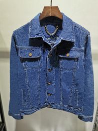 -21SS Denim Jacket Mens Flower Stampa T-shirt stampata Blue Dark Jacquard Vestiti a maniche lunghe