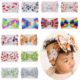 27pc/lot 5inch Floral Prints Hair Bow Headband Double Layer Waffle Fabric Bows Baby Turban For Girls Children Kids Head Wraps