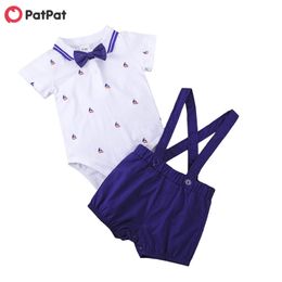 Arrival Summer Baby Gentlemanly Sets Anchor Print Top and Suspender Shorts Clothes 210528