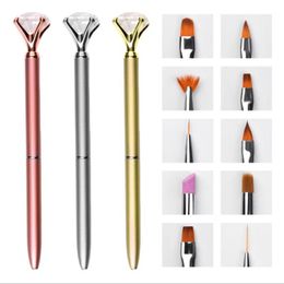 cuticle remover set Canada - Nail Brushes 10pc Art Pen Brush Set Replace Head Metal Diamond Cuticle Remover Crystal Flower Drawing Painting Liner Design Tool