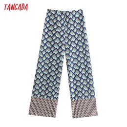 Tangada Women Retro Geometry Print Chiffon Wide Leg Pants Strethy Waist Casual Pants 5Z280 Q0801