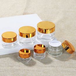 5g 10g Frosted Glass Jar Cosmetic Bottle Refillable Container for Eye Cream Lotion with Black Silver Gold Lid