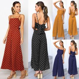 Women's Jumpsuits & Rompers Women Summer Polka Dot Sleeveless Jumpsuit Clubwear Ladies Wide Leg Pant Outfits Wedding Party Suit Clothes
